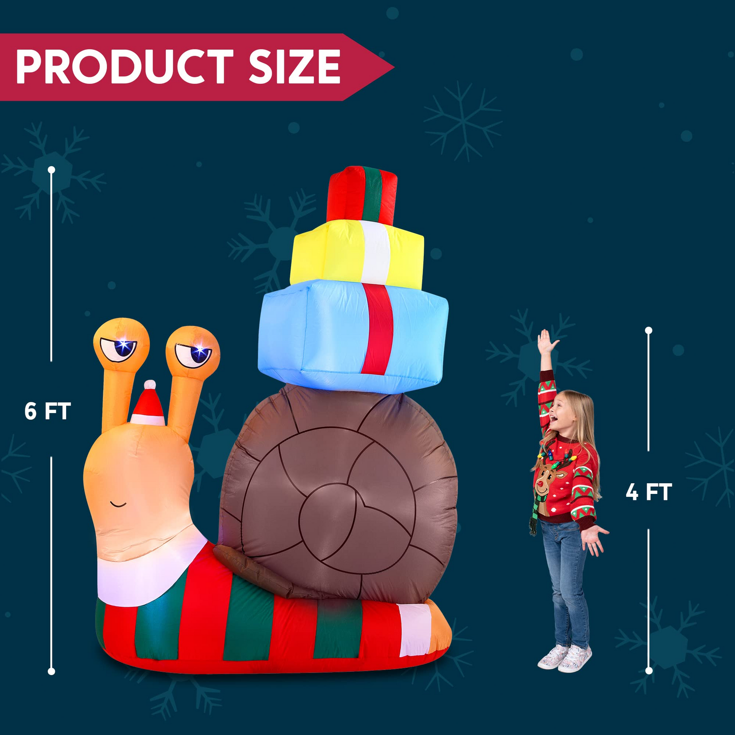 Large Cute Snail with a Stack of Gifts Inflatable (6 ft)
