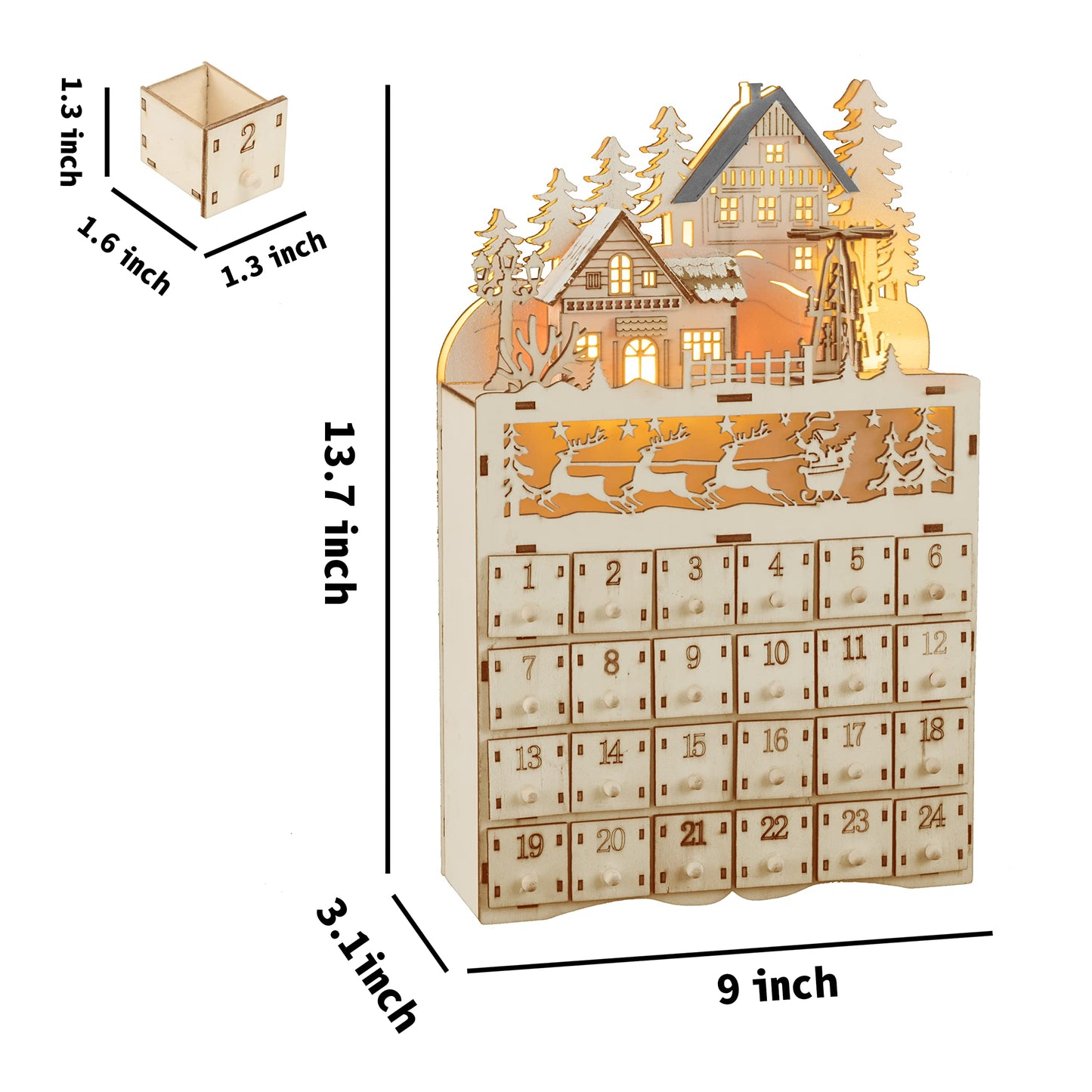 Advent Calendar - LED Wooden Box (House&Reindeers)