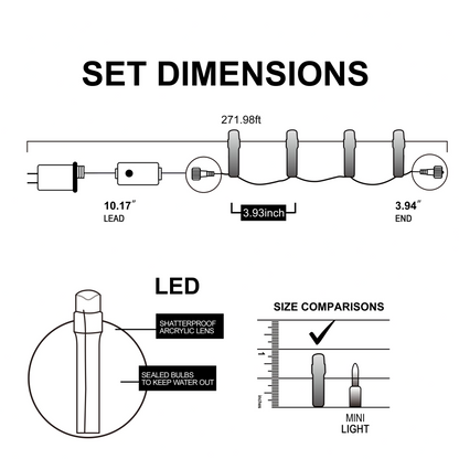 800 Multicolor LED Clear Wire String Lights, 8 Modes