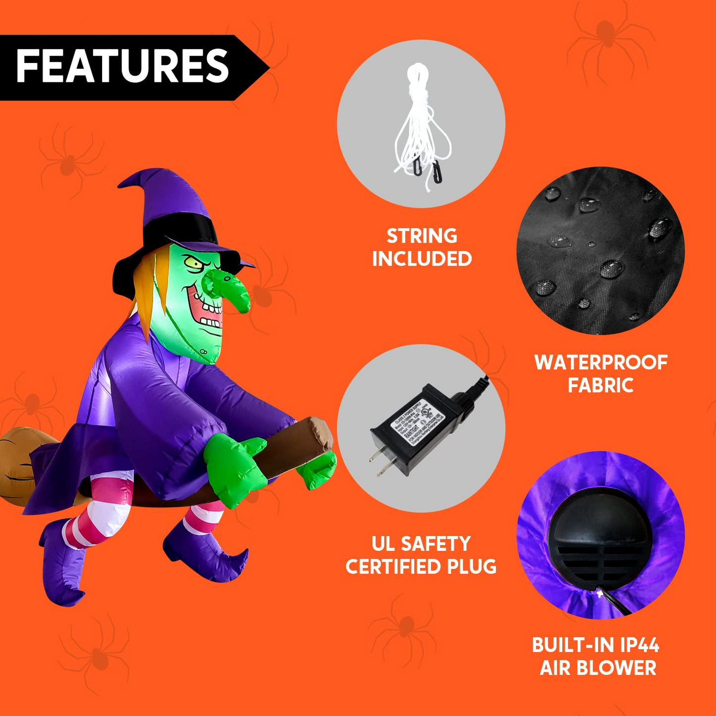 4ft Halloween Inflatable Tall Hanging Flying Witch