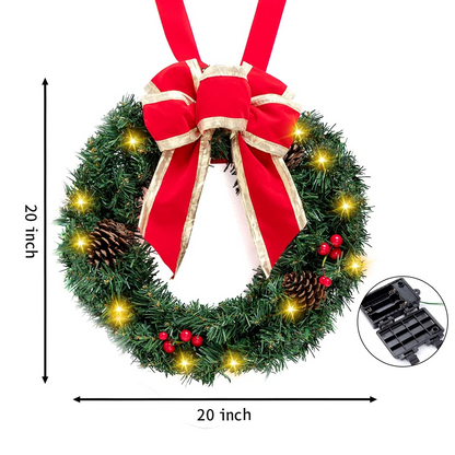 3Pcs Christmas Wreath with Red Bow
