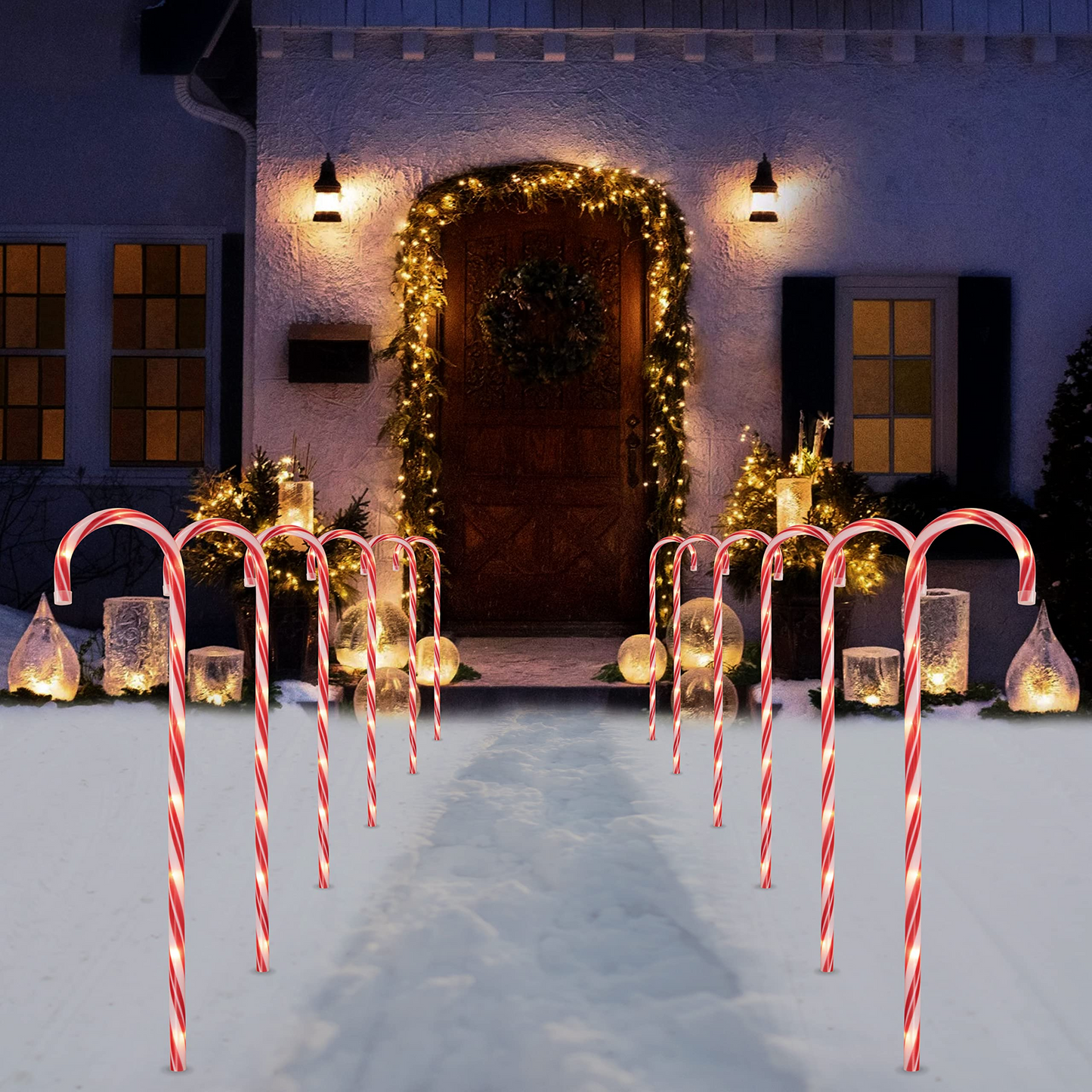 28in Christmas Candy Cane Pathway Marker (thin red) , 12 Packs