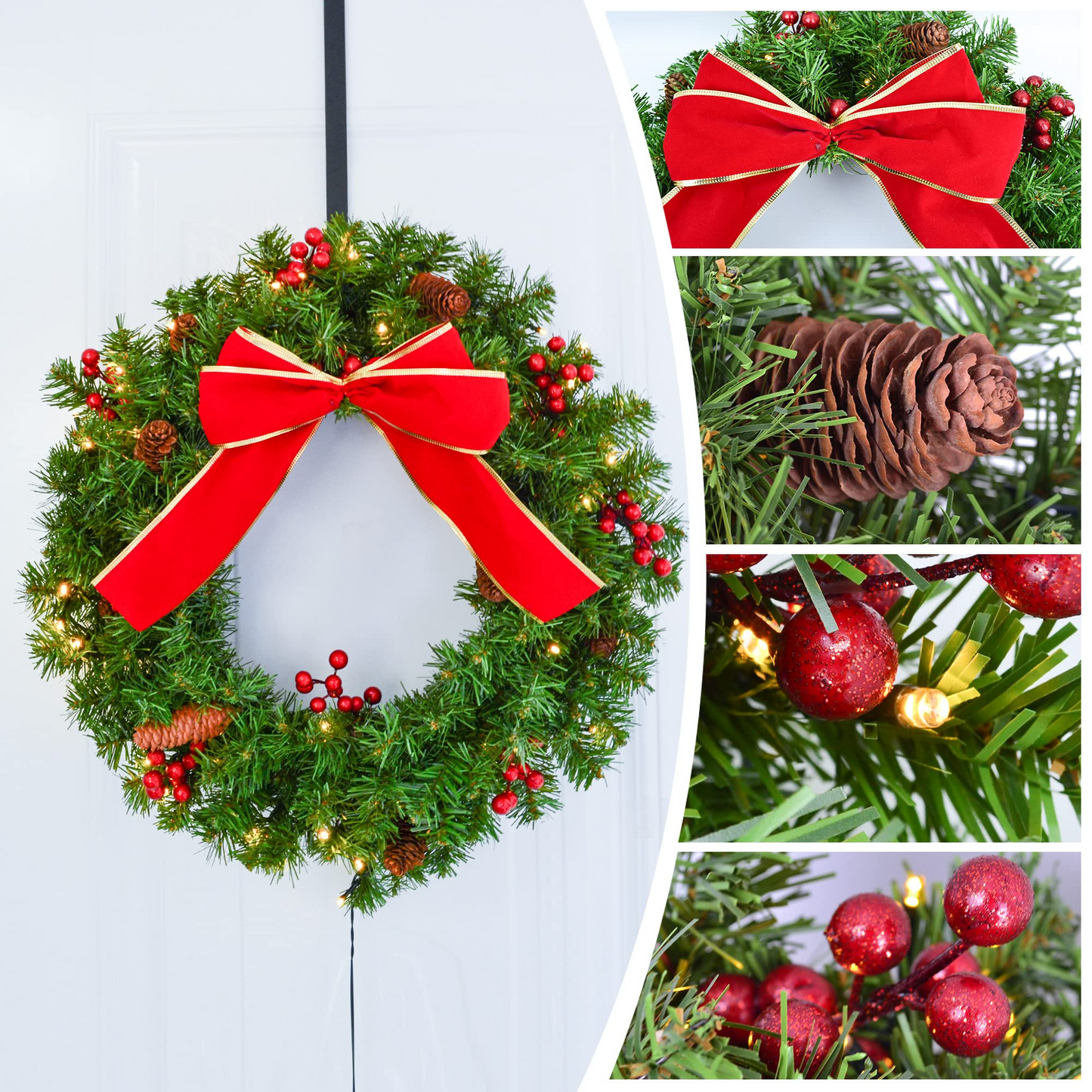 24" Holiday Christmas Bow Wreath with LED Lights