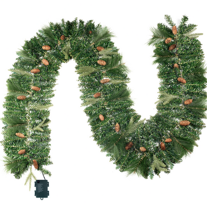 9ft Christmas Garland Prelit with 100 LED String Lights (Cone)