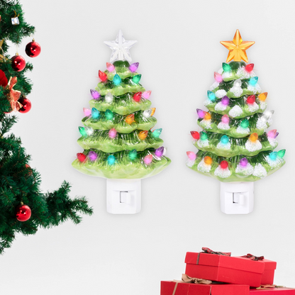 2 Packs Ceramic Christmas Tree Night Light