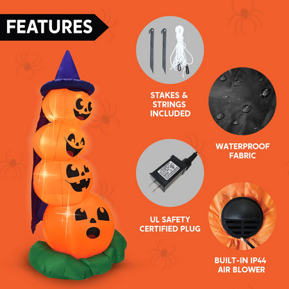 Large Halloween Stacked Pumpkins Inflatable (6 ft)