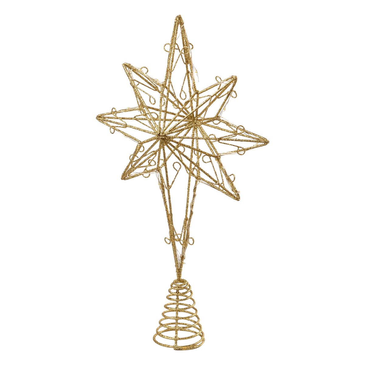 Gold Eight-point Star Tree Topper, Warm White