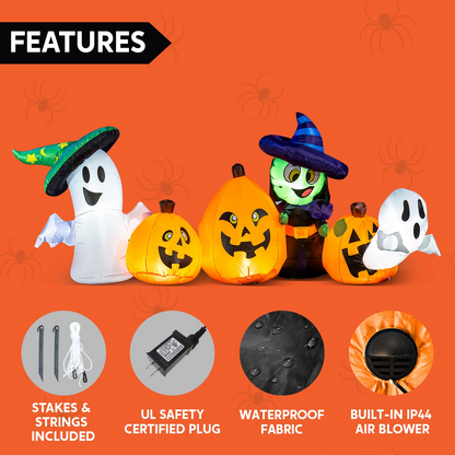 8ft Halloween Inflatable Horizontal Pumpkin and Halloween Characters