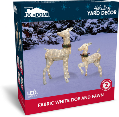 2Pcs LED Yard Lights - Fabric 4ft Doe and 3ft Fawn (White)