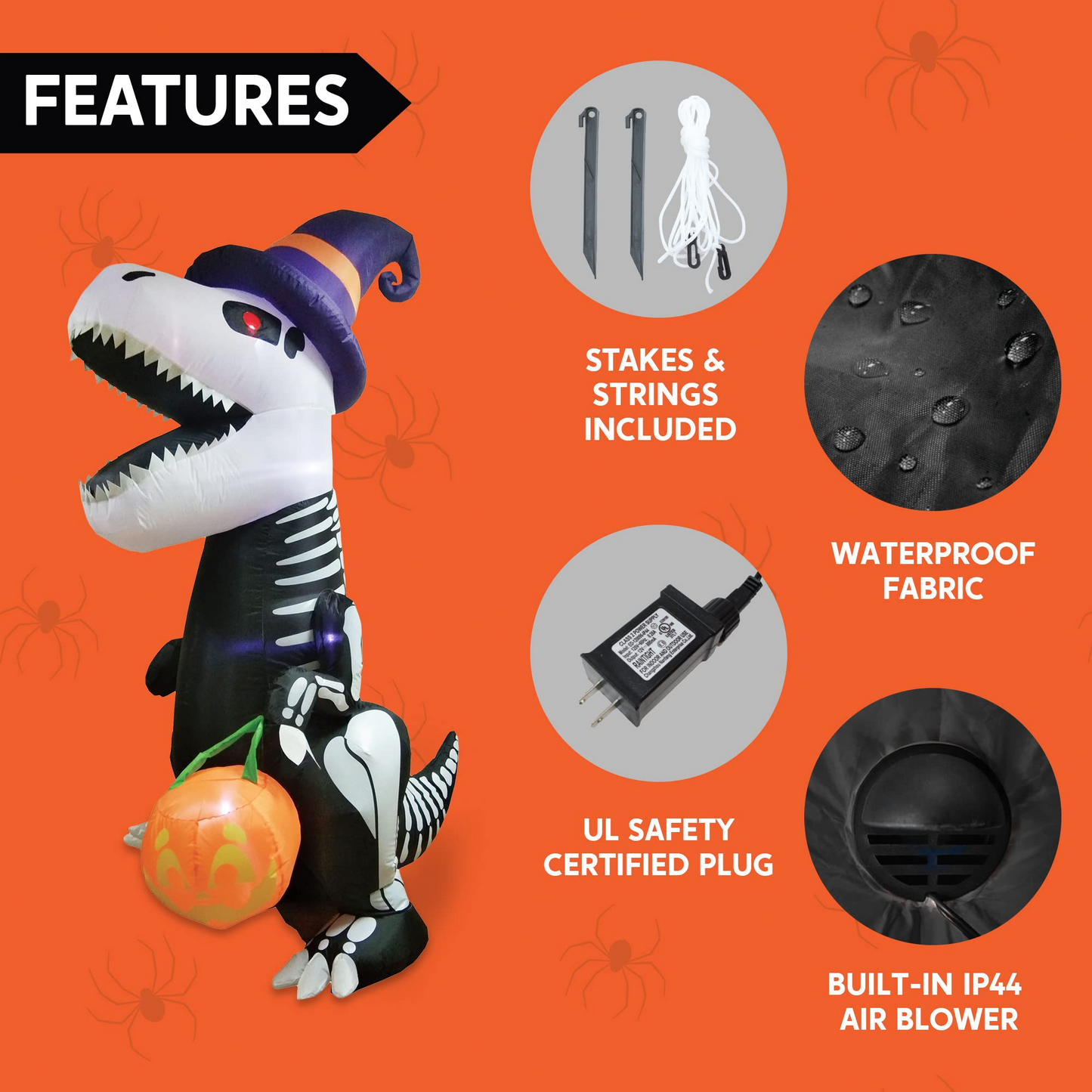 Jumbo Halloween Skeleton Dinosaur Inflatable (8 ft)