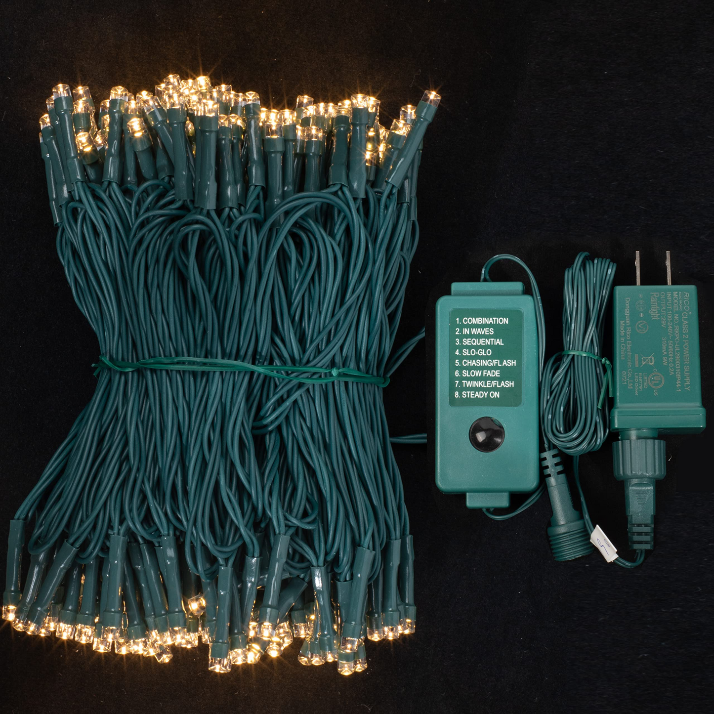 250 Warm White LED Green Wire String Lights