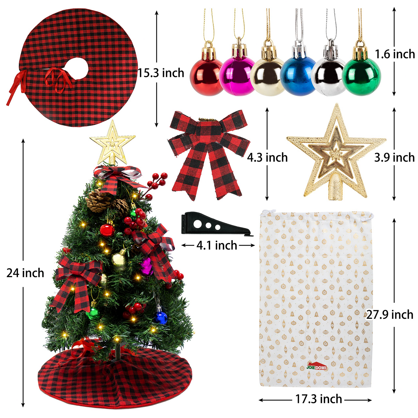 24in Prelit Tabletop Christmas Tree with Tree Skirt and Decoration Kits