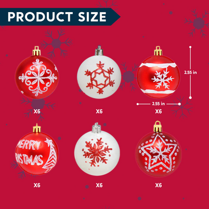 36 Pcs Christmas Ball Ornaments, Red and White