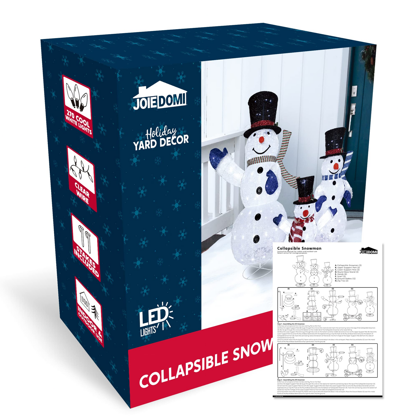 3Pcs LED Yard Lights Collapsible Snowman