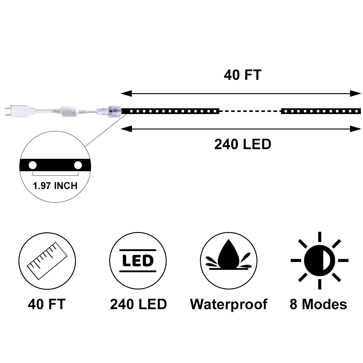 40ft 360 LED Lights Candy Cane Rope Light