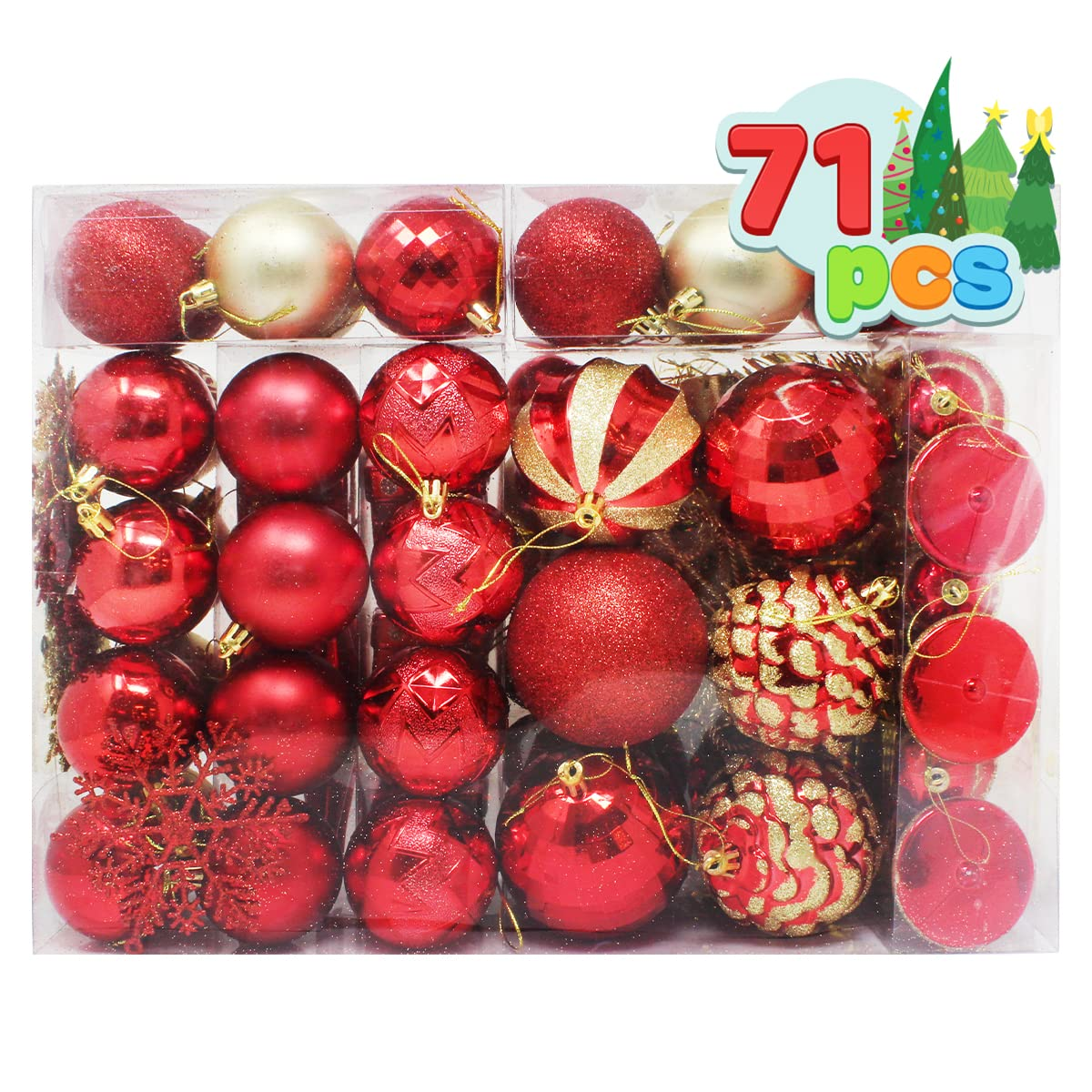 71ct Assorted Christmas Tree Ornaments - Red & Gold