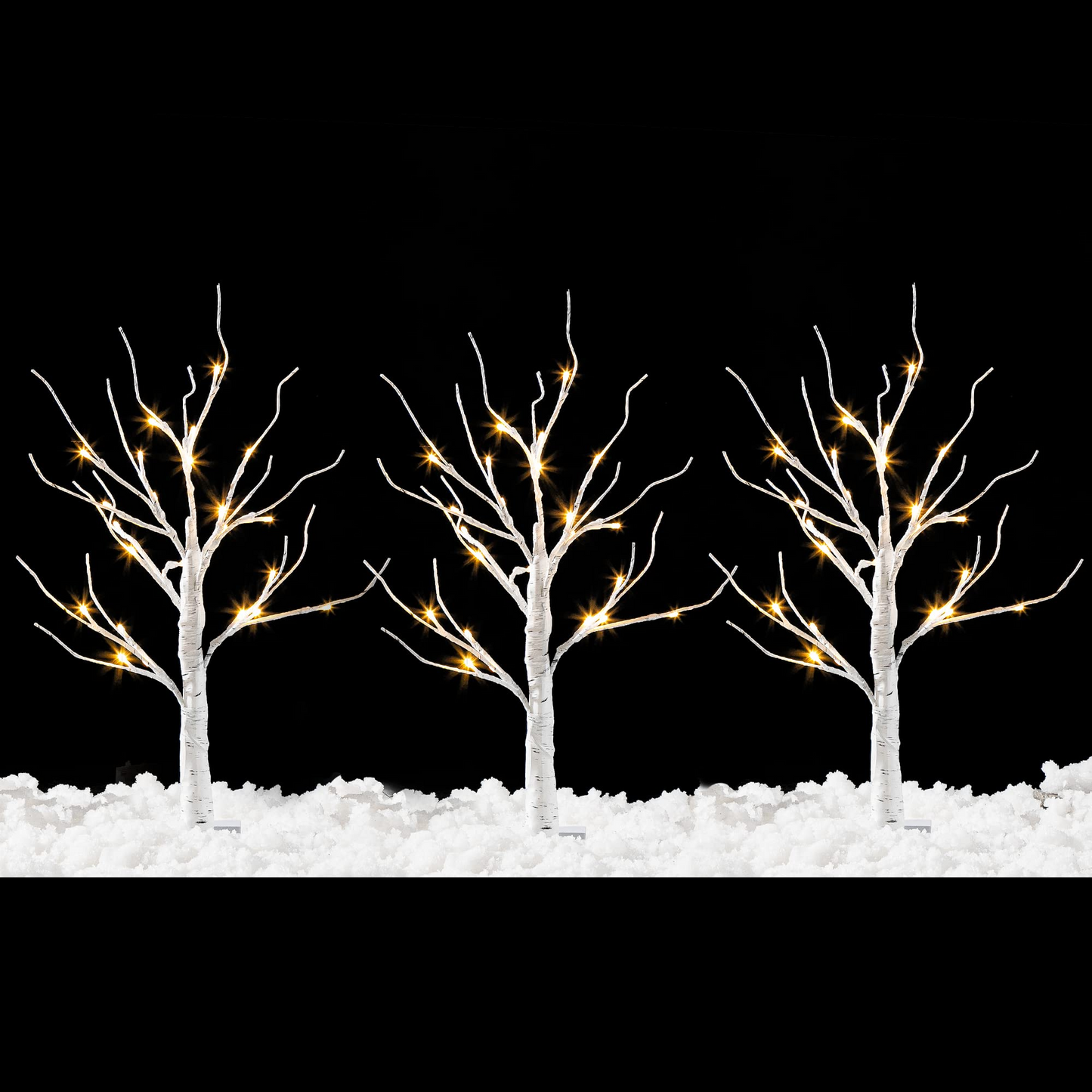 2ft 3 Packs White Birch Tree with 24 LED Lights