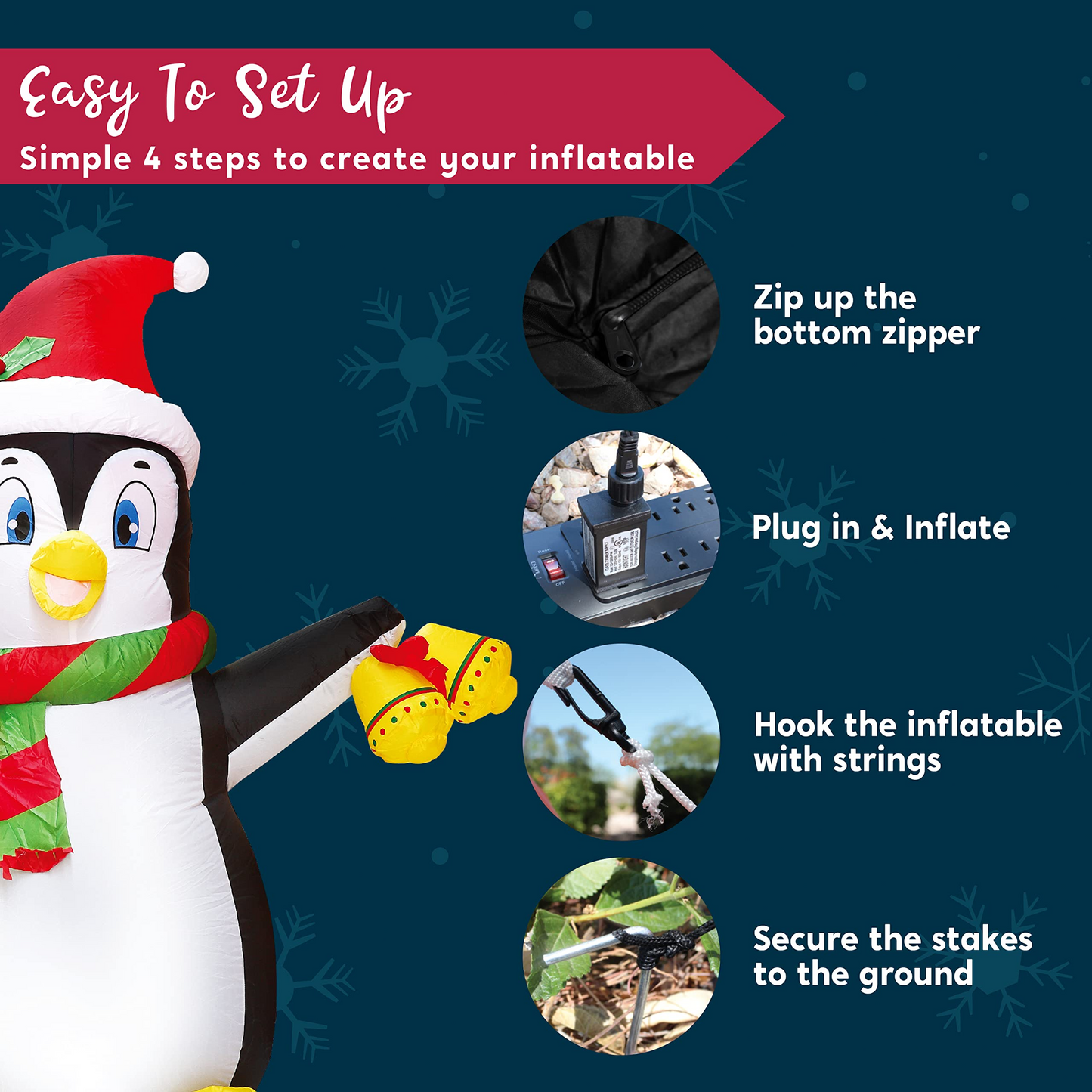 Tall Christmas Holiday Penguin Inflatable (5 ft)