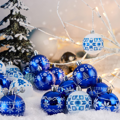 30Pcs 6CM Assorted Design Christmas Ornaments - Blue&White