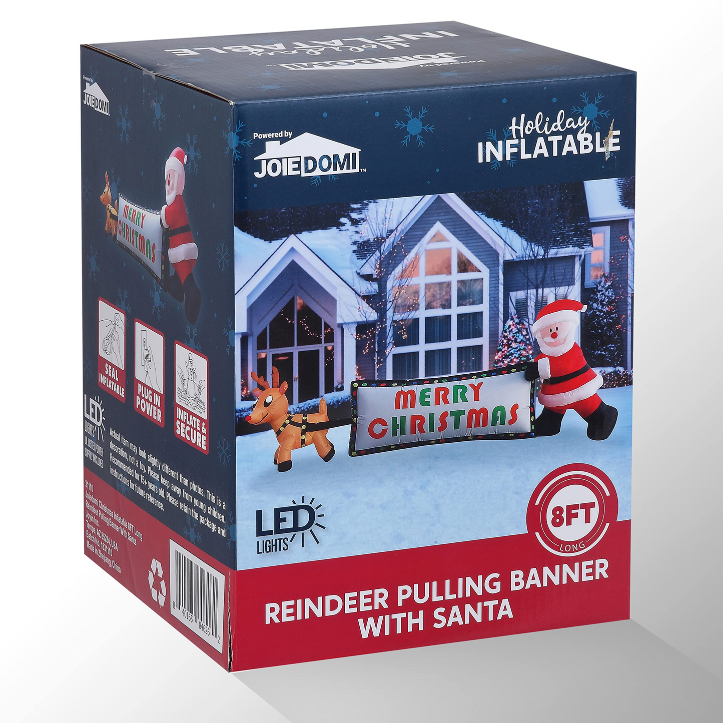 8ft Reindeer Pulling Banner With Santa Banner Christmas Inflatable