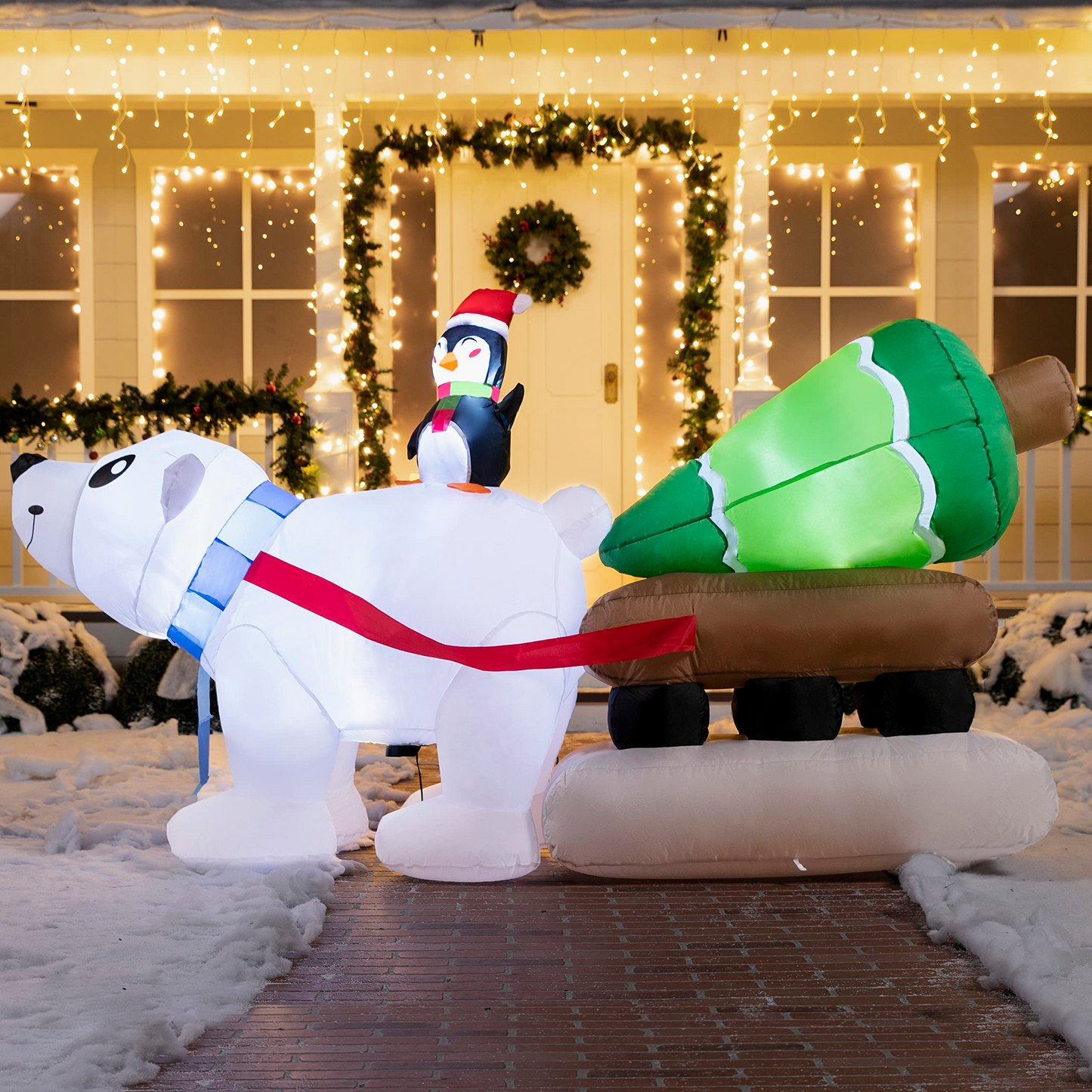 8ft Inflatable Polar Bear Dragging A Christmas Tree