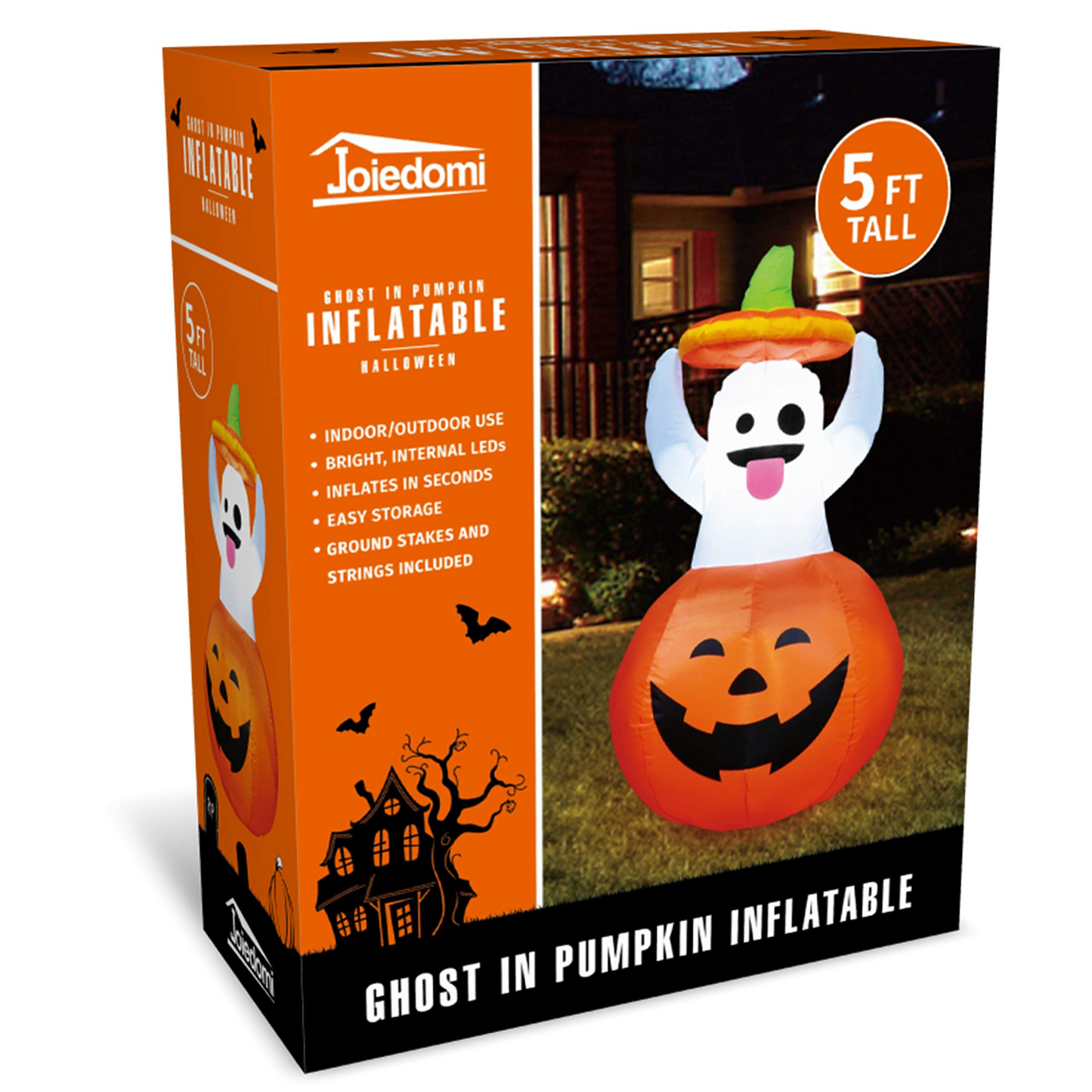 Tall Halloween Ghost in Pumpkin Inflatable (5 ft)
