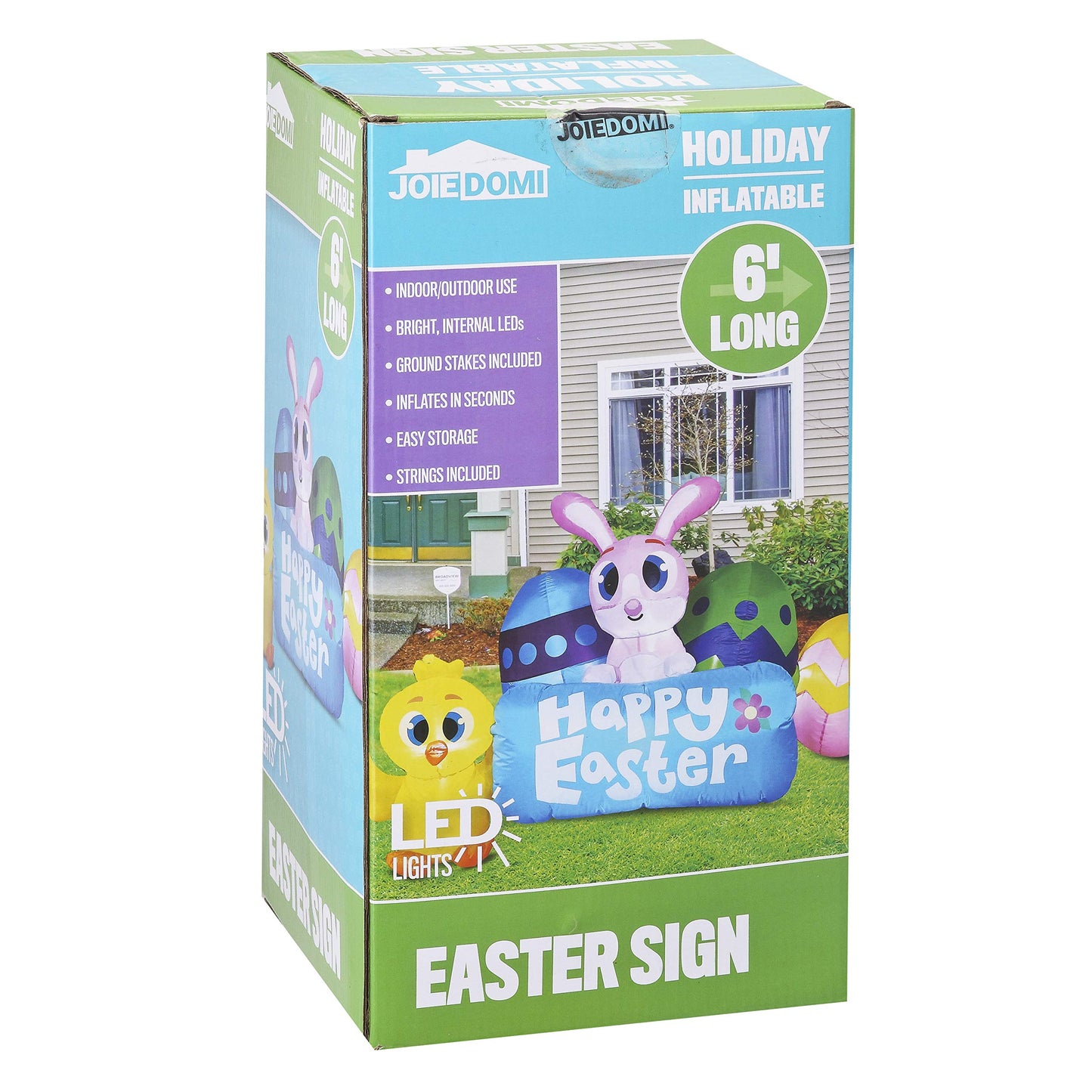 6ft Long Easter Inflatable Bunny with Eggs & Chicken with Sign Build-in LEDs