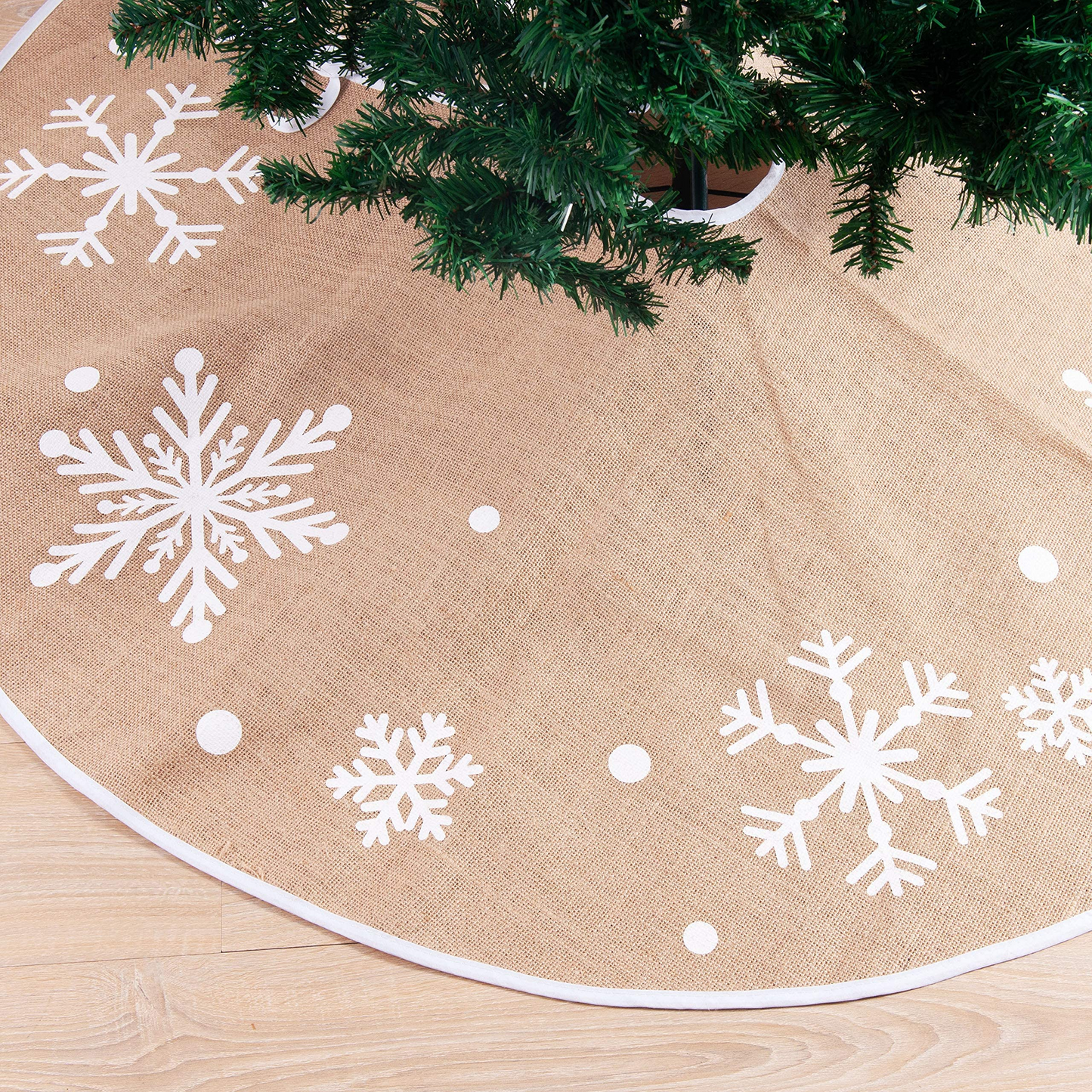 48" Burlap Christmas Tree Skirt (Snowflake)