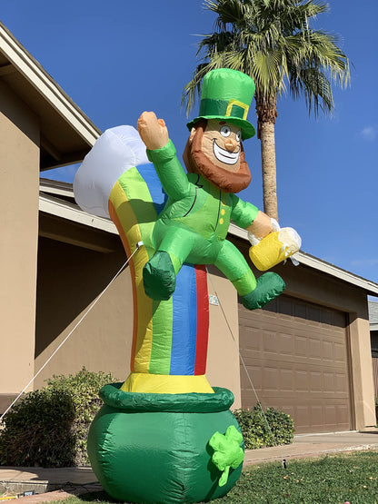 Large St Patrick Leprechaun on Rainbow Pot of Gold Inflatable (7 ft)
