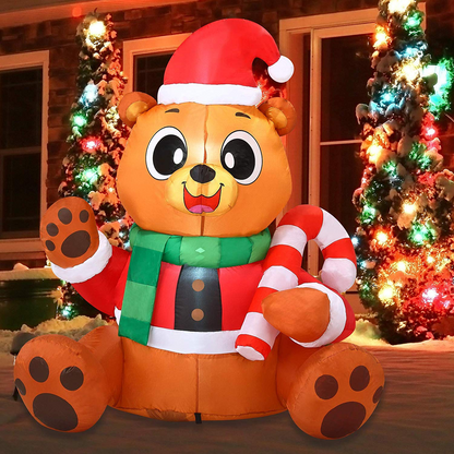 Christmas Tall Holiday Teddy Bear Inflatable (5 ft)
