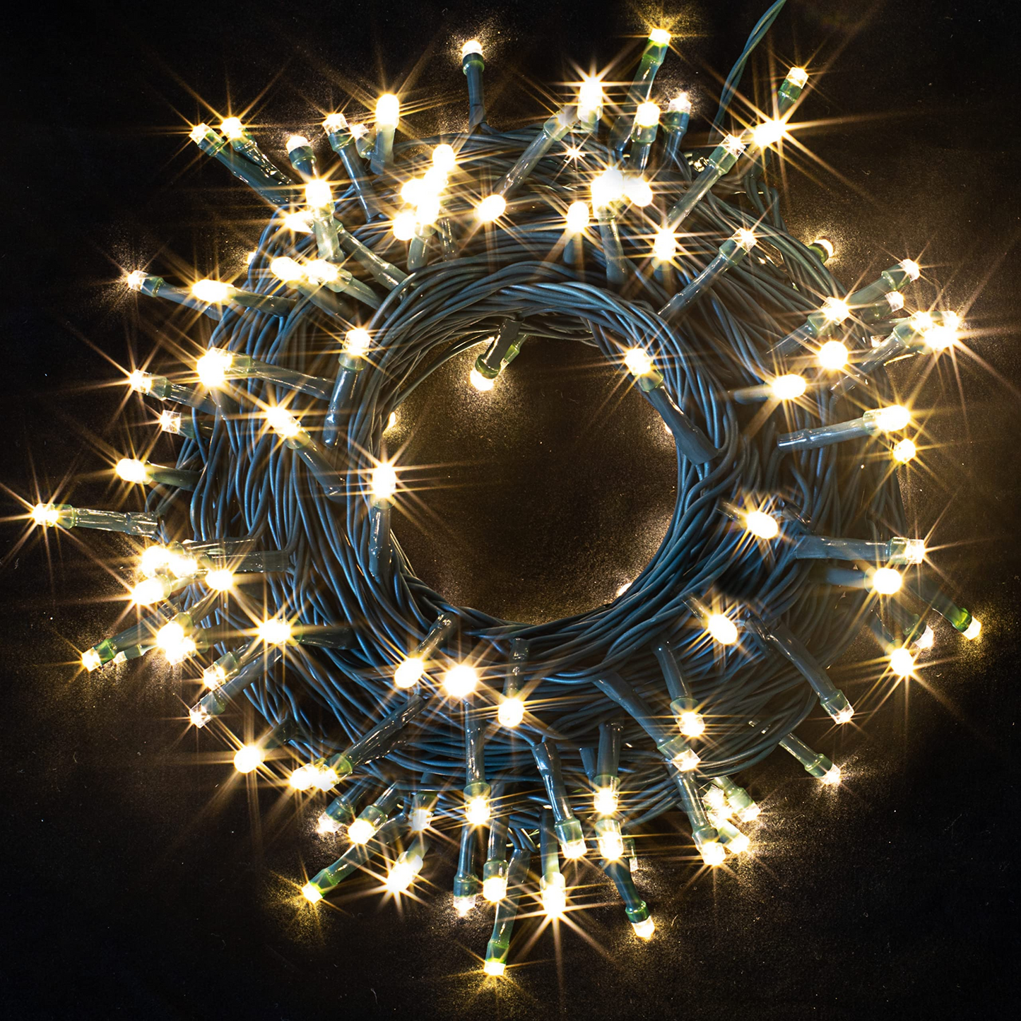 100 Warm White LED Green Wire String Lights, 8 Modes