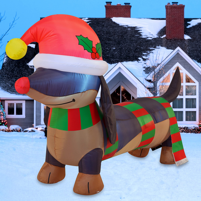 6ft Weiner Dog Eyes covered by a hug hat Christmas Inflatable