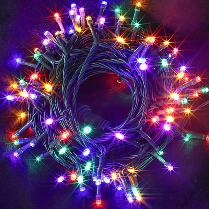 100 Multicolor LED Green Wire String Lights, 8 Modes