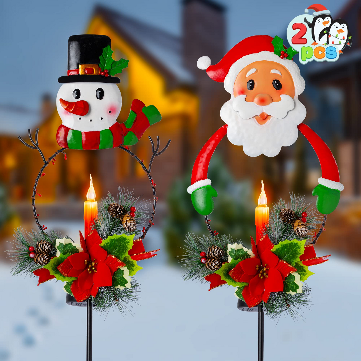 Snowman & Santa Yard Stake Light, 2 Pack