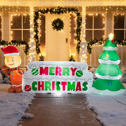 Giant Merry Christmas Sign with Tree & Gingerbread Man Inflatable (10 ft)