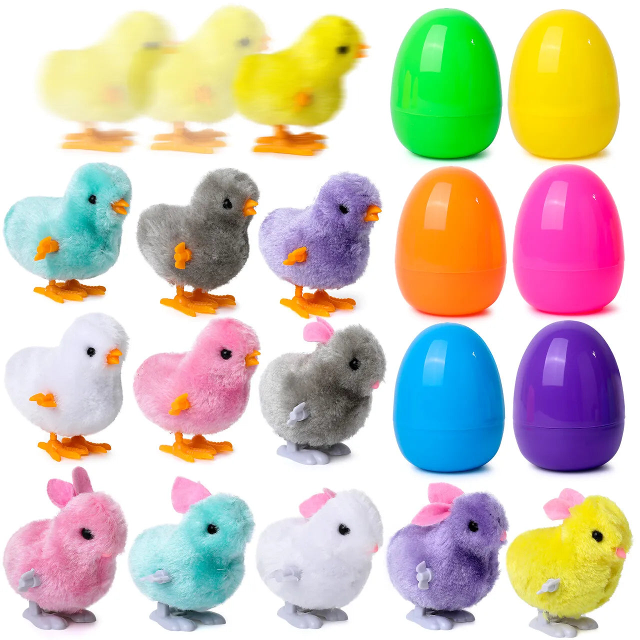 12Pcs 3.7in Colorful Wind-Up Jumping Animals with Easter Eggs Bursting for Easter Egg Hunt