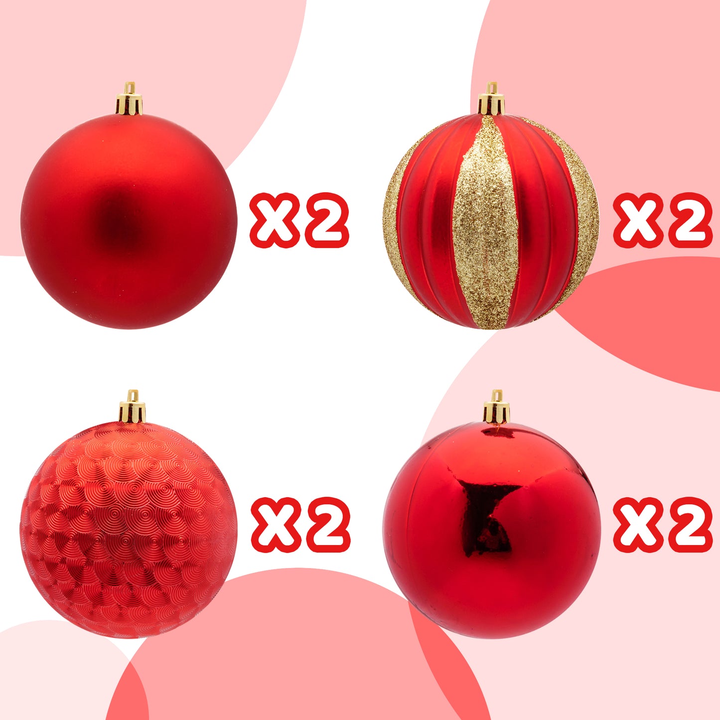 3.94" Red Christmas Ornaments 8Pcs