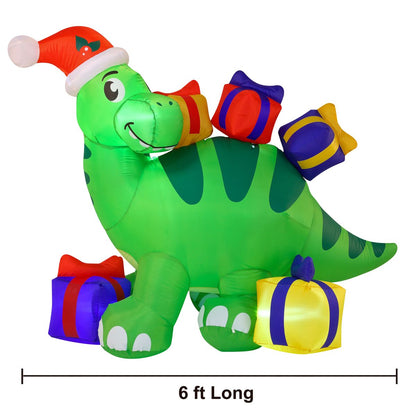 6 FT Long Inflatable Brachiosaurus Carrying Gifts with Build-in LEDs