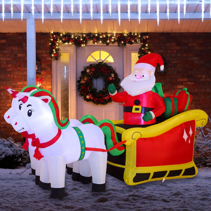 6 FT Long inflatable ride a unicorn costume Pulling Sleigh Christmas Inflatable with Build-in LEDs