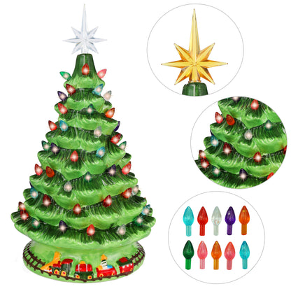 15" Ceramic Christmas Tree with Train
